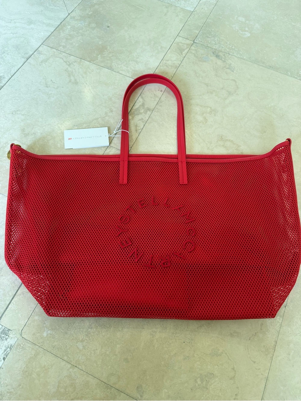 Stella McCartney Bright Red Mesh Tote with Pouch